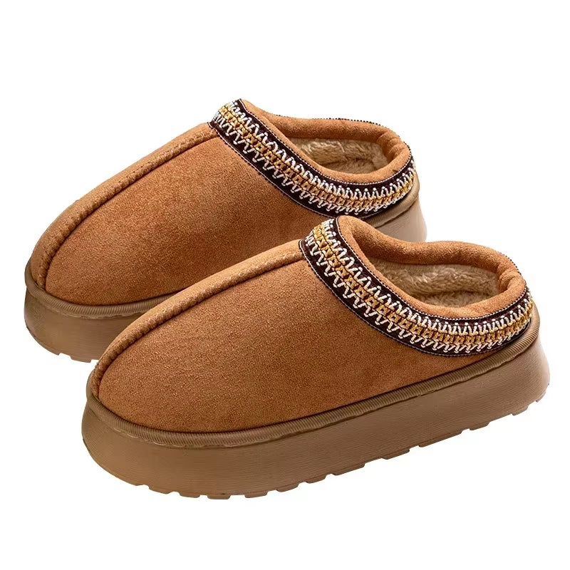 Hot Winter Women Slippers Plush Interior anti Slip Thick Sole Fashion Embroidered Warm House Shoes for Ladies