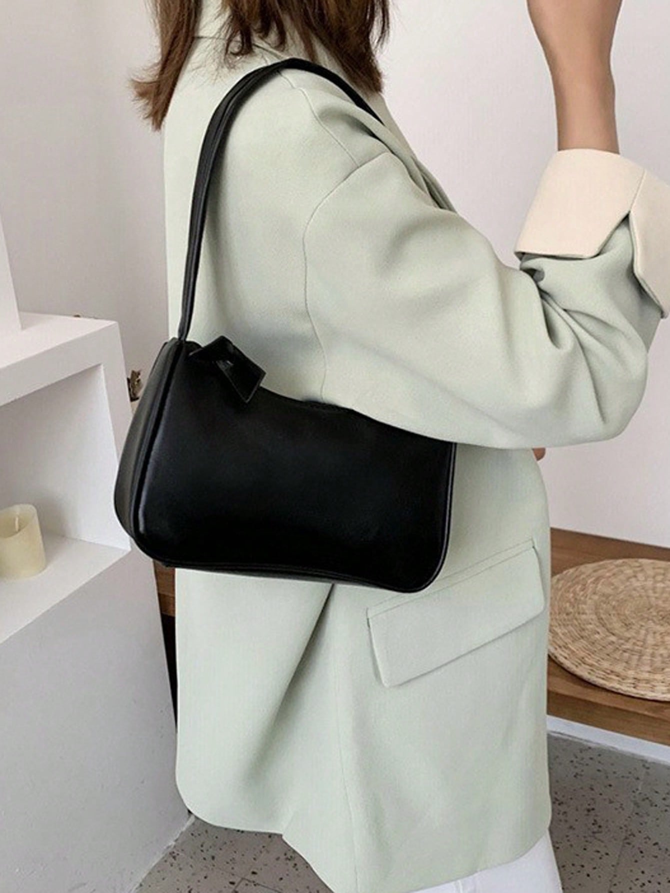 Solid Color Mini Underarm Shoulder Bag, PU Leather Small Bag, Simple Casual Versatile Handbag, Large Capacity Zipper French Baguette Bag, Suitable for Outing, Date, Shopping, Coin Purse, Phone Bag