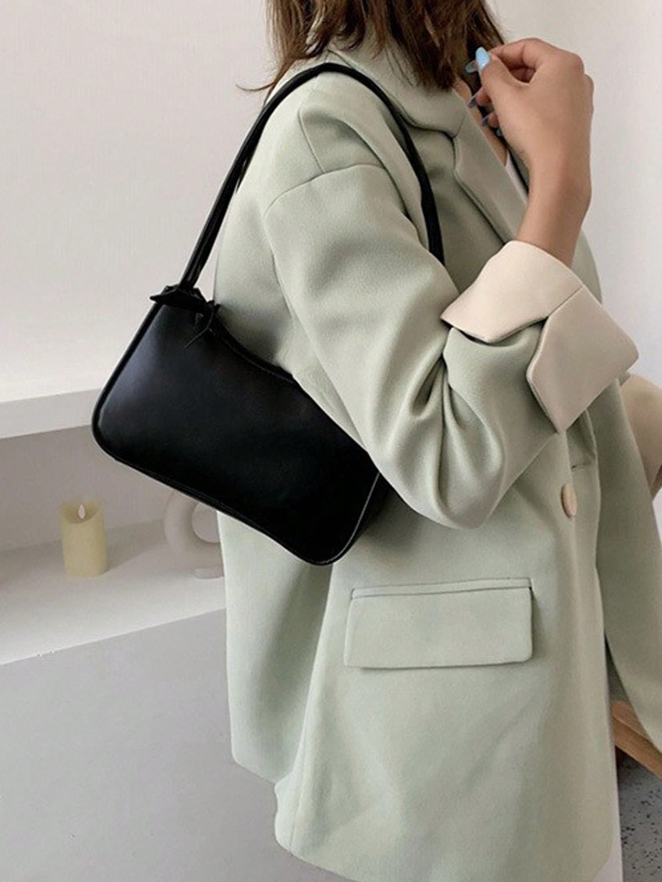 Solid Color Mini Underarm Shoulder Bag, PU Leather Small Bag, Simple Casual Versatile Handbag, Large Capacity Zipper French Baguette Bag, Suitable for Outing, Date, Shopping, Coin Purse, Phone Bag