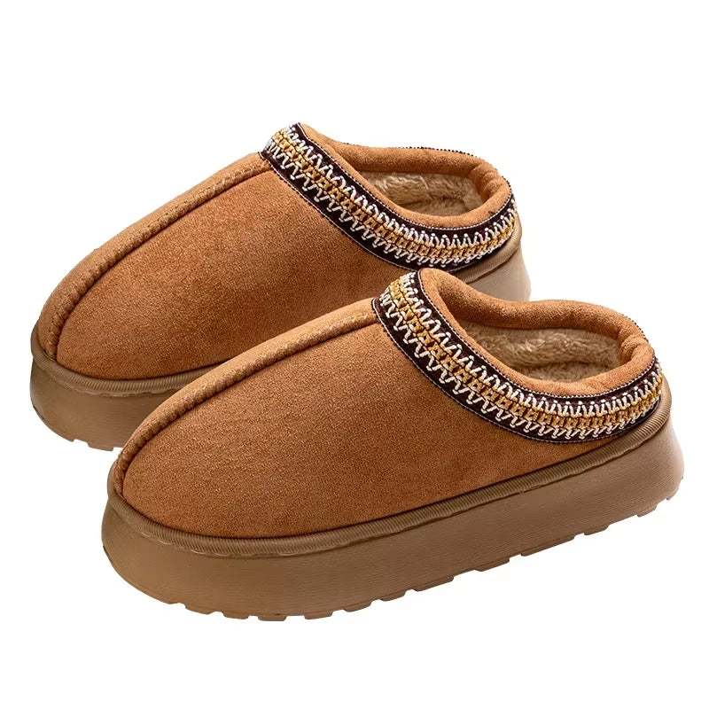 Hot Winter Women Slippers Plush Interior anti Slip Thick Sole Fashion Embroidered Warm House Shoes for Ladies