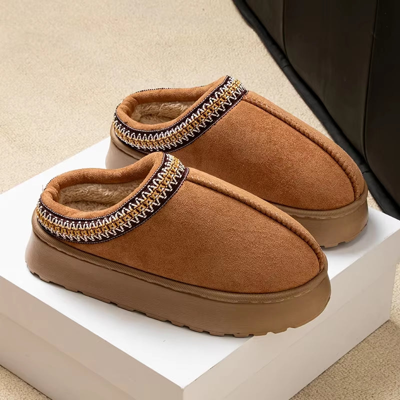 Hot Winter Women Slippers Plush Interior anti Slip Thick Sole Fashion Embroidered Warm House Shoes for Ladies