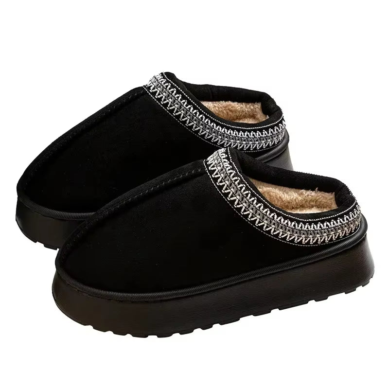 Hot Winter Women Slippers Plush Interior anti Slip Thick Sole Fashion Embroidered Warm House Shoes for Ladies