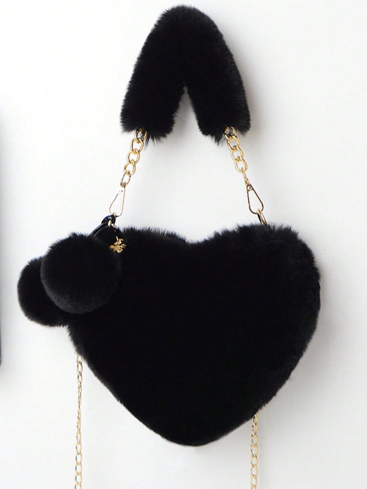 Furry Purse for Girls Heart Shaped Fluffy Handbag for Women Soft Small Shoulder Bag Clutch Purse with Metal Chain Strap, Perfect Best Funny Novelty & Gag Gifts, New Autumn and Winter Women Bag, Best Fall Purse, Perfect Valentine'S Day Gift for Her, Best Valentine'S Gift Choice Ever Valentines, Heart Purse, Perfectly Match with Valentine Day Dress, Perfectly Matching with Fall Outfits Women, New Arrvial Fur Bag for Women